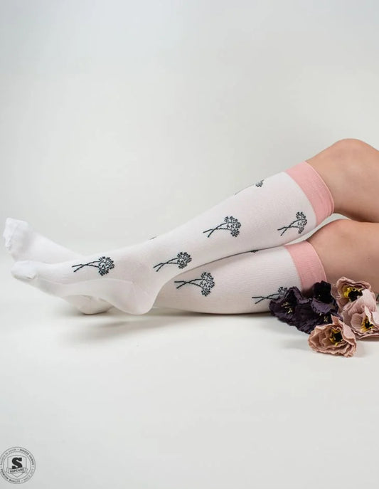 Støttestrømpe i ull og bomullsmix krem/rose