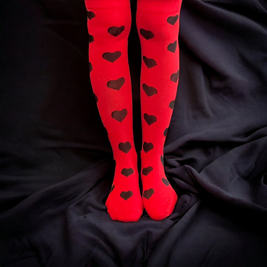 Support stocking red with black hearts